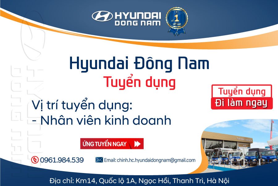 Hyundai Đông Nam tuyển dụng NVKD tháng 7/2021