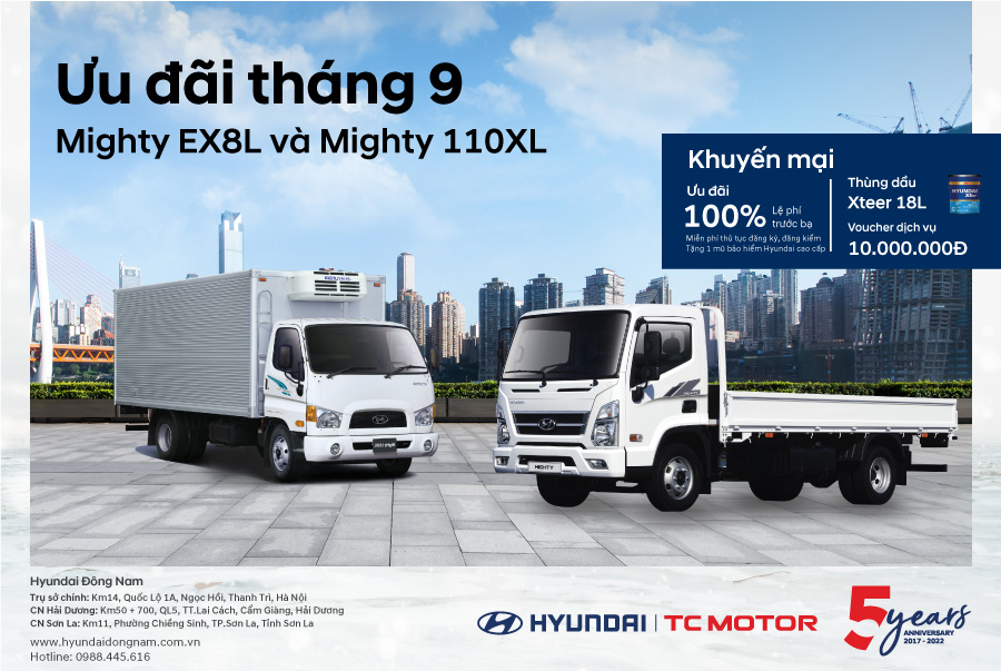 Ưu đãi lớn cho dòng xe tải 7 tấn Hyundai EX8L và 110XL tháng 9