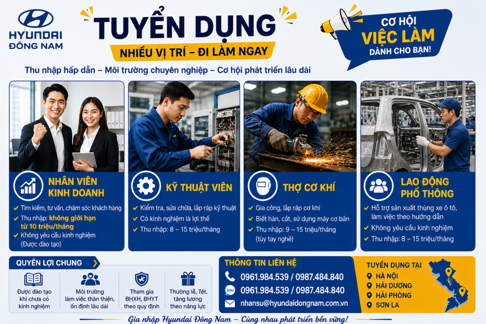 Tuyển dụng Hyundai Đông Nam Tháng 05