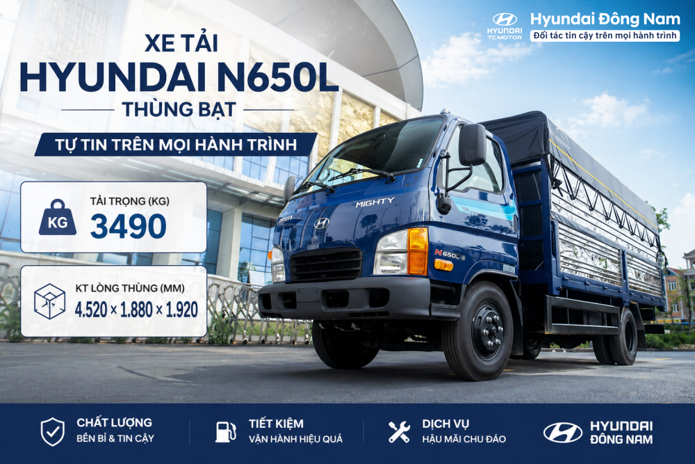 Hyundai N650L 3.5 tấn thùng mui bạt dài 4m5