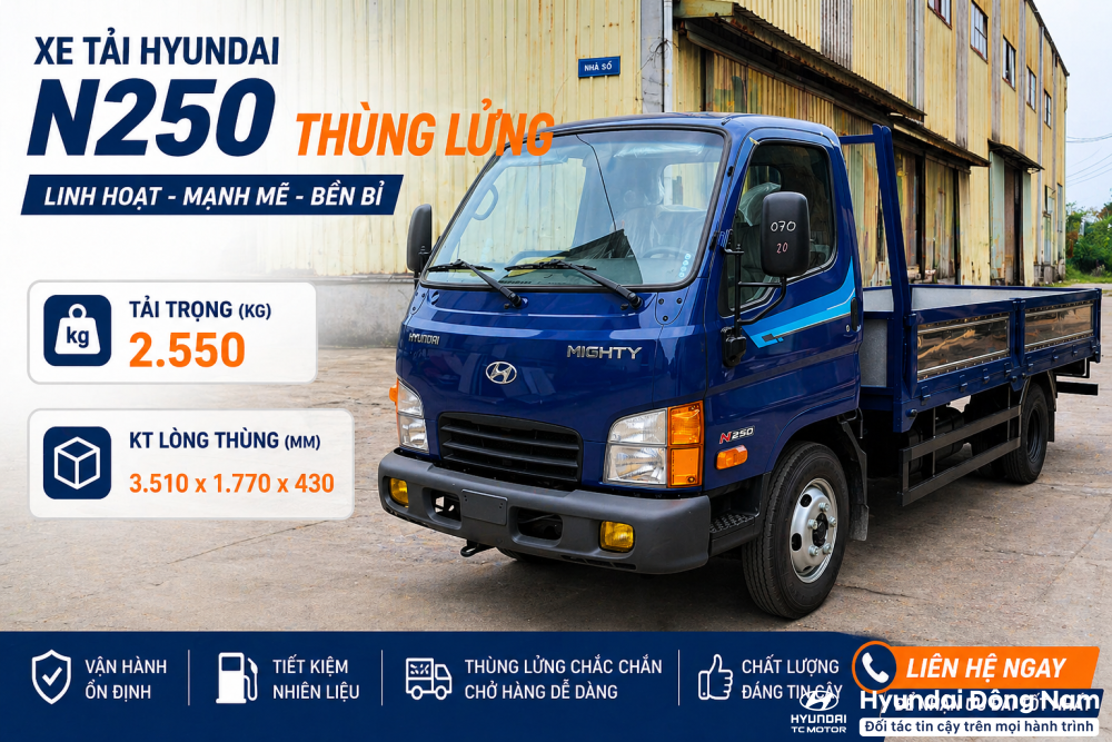 Hyundai Mighty N250 2.5 tấn thùng lửng 3m6