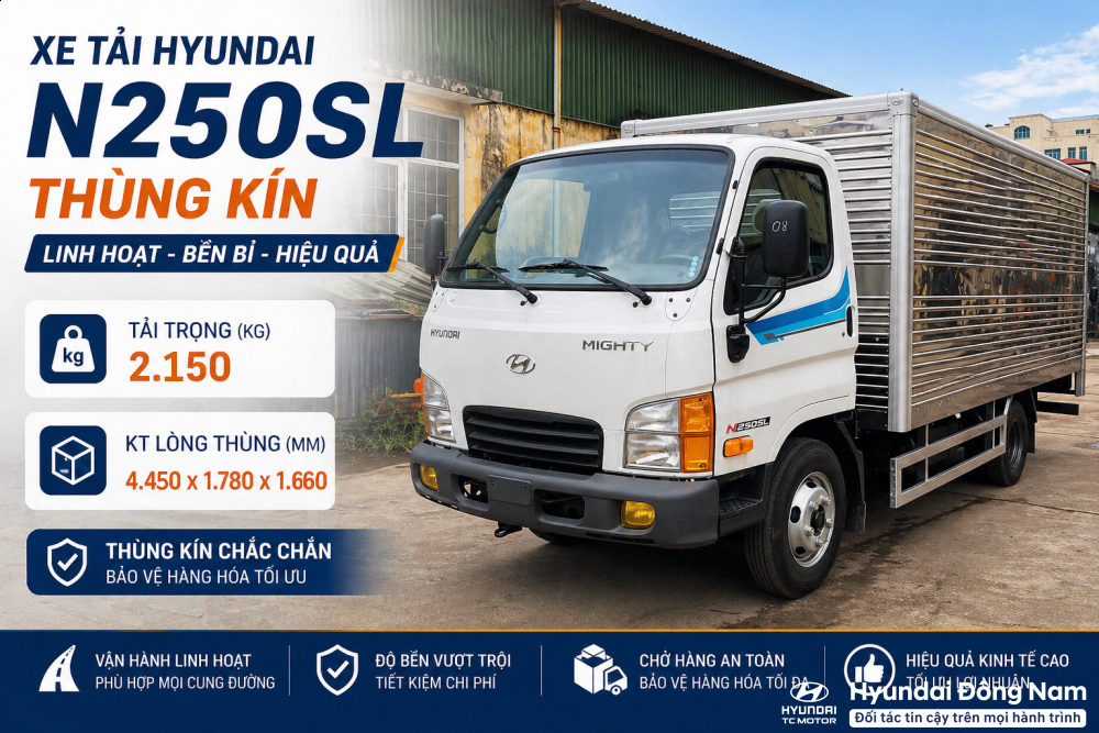 Hyundai N250SL 2.5 tấn thùng kín dài 4m3