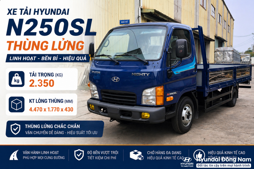 Hyundai Mighty N250SL 2.5 tấn thùng lửng dài 4m3