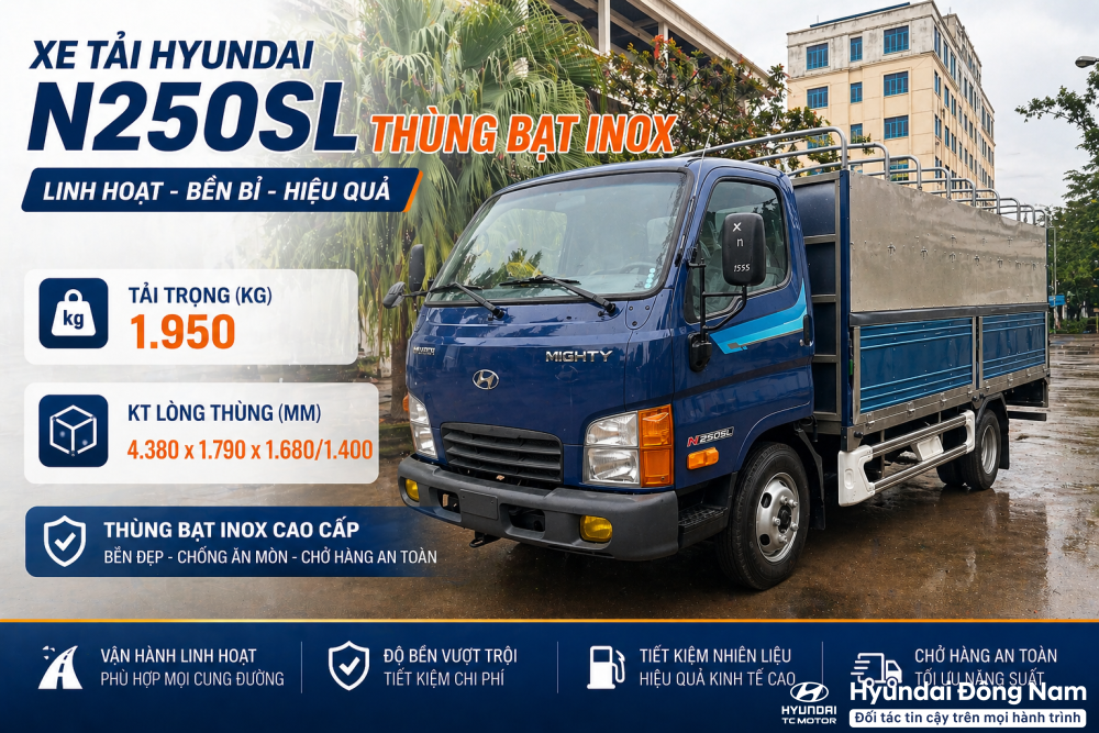 Hyundai N250SL 2.5 tấn thùng bạt Inox dài 4m3