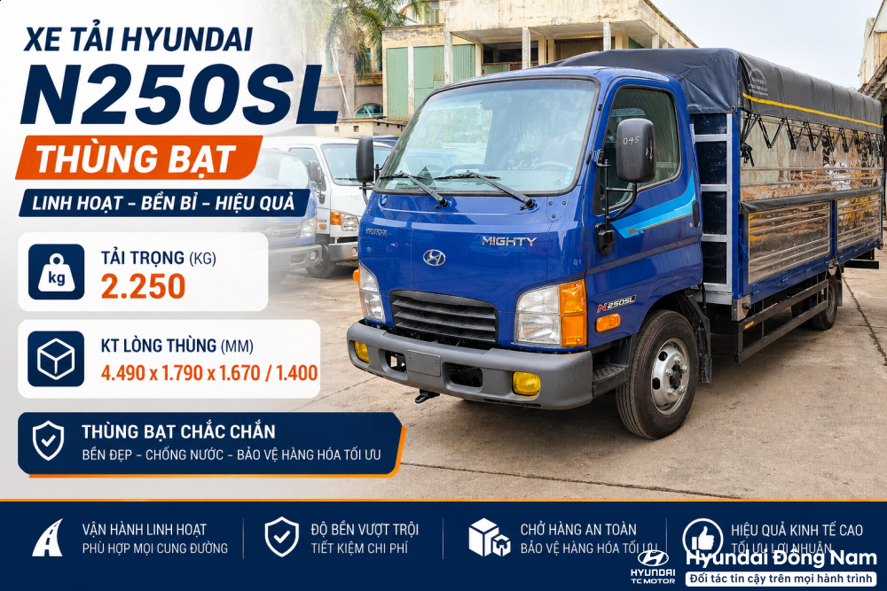 Hyundai N250SL 2.5 tấn thùng mui bạt dài 4m3
