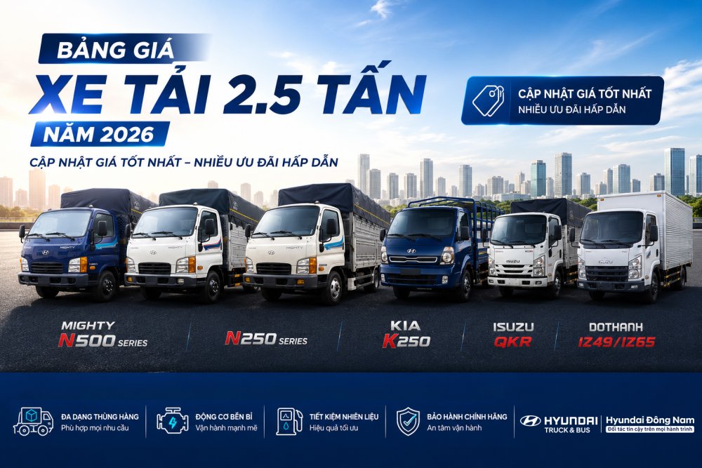 Bảng giá xe tải 2.5 tấn năm 2026