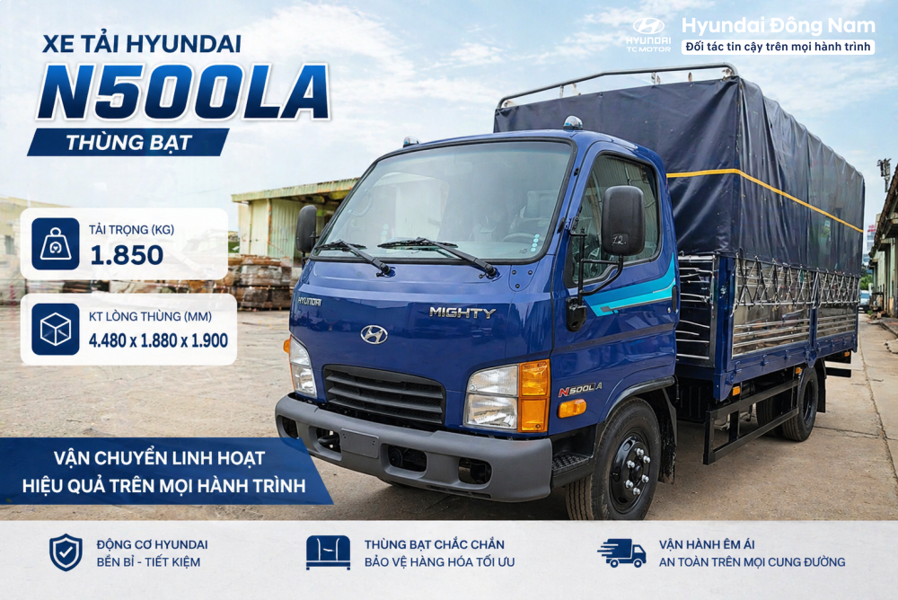 Hyundai N500LA 2.5 tấn thùng mui bạt dài 4m5