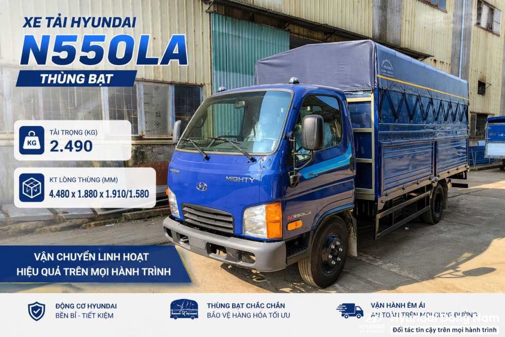 Hyundai N550LA 2.5 tấn thùng mui bạt dài 4m5