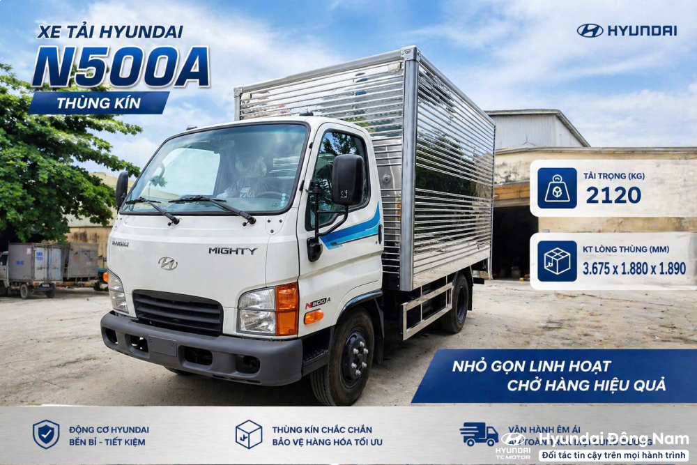 Hyundai N500A 2.5 tấn thùng kín dài 3.7m