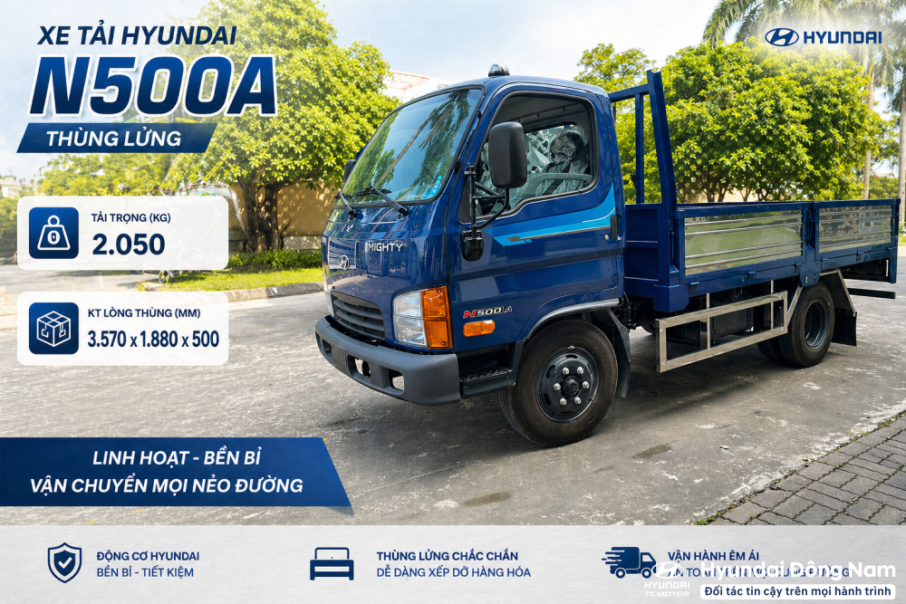Hyundai N500A 2.5 tấn thùng lửng dài 3m7