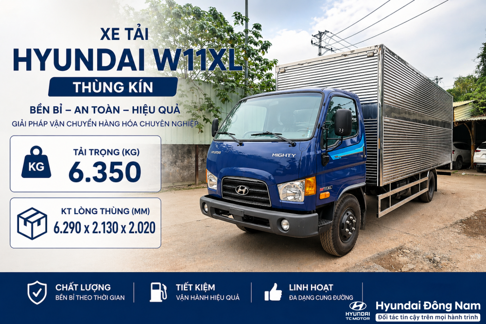 Hyundai Mighty W11XL 7 tấn thùng kín dài 6m3