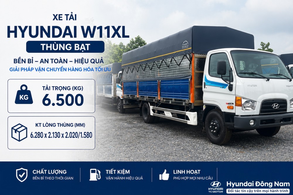 Hyundai Mighty W11XL 7 tấn thùng mui bạt dài 6m3